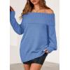 imagePRETTYGARDEN Womens Off The Shoulder Sweater Long Sleeve Tops Loose Knit Pullover Sweaters Fashion Fall Clothes 2025Blue