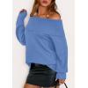 imagePRETTYGARDEN Womens Off The Shoulder Sweater Long Sleeve Tops Loose Knit Pullover Sweaters Fashion Fall Clothes 2025Blue