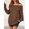 imagePRETTYGARDEN Womens Off The Shoulder Sweater Long Sleeve Tops Loose Knit Pullover Sweaters Fashion Fall Clothes 2025Brown