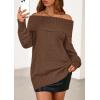 imagePRETTYGARDEN Womens Off The Shoulder Sweater Long Sleeve Tops Loose Knit Pullover Sweaters Fashion Fall Clothes 2025Brown