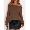 imagePRETTYGARDEN Womens Off The Shoulder Sweater Long Sleeve Tops Loose Knit Pullover Sweaters Fashion Fall Clothes 2025Brown