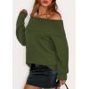 imagePRETTYGARDEN Womens Off The Shoulder Sweater Long Sleeve Tops Loose Knit Pullover Sweaters Fashion Fall Clothes 2025Green