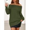 imagePRETTYGARDEN Womens Off The Shoulder Sweater Long Sleeve Tops Loose Knit Pullover Sweaters Fashion Fall Clothes 2025Green