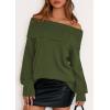 imagePRETTYGARDEN Womens Off The Shoulder Sweater Long Sleeve Tops Loose Knit Pullover Sweaters Fashion Fall Clothes 2025Green