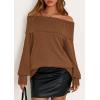 imagePRETTYGARDEN Womens Off The Shoulder Sweater Long Sleeve Tops Loose Knit Pullover Sweaters Fashion Fall Clothes 2025Khaki