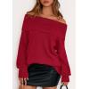 imagePRETTYGARDEN Womens Off The Shoulder Sweater Long Sleeve Tops Loose Knit Pullover Sweaters Fashion Fall Clothes 2025Red
