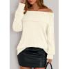 imagePRETTYGARDEN Womens Off The Shoulder Sweater Long Sleeve Tops Loose Knit Pullover Sweaters Fashion Fall Clothes 2025White