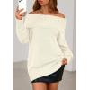 imagePRETTYGARDEN Womens Off The Shoulder Sweater Long Sleeve Tops Loose Knit Pullover Sweaters Fashion Fall Clothes 2025White