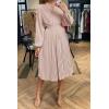 imagePRETTYGARDEN Womens Spring Midi Dress Long Puff Sleeve Wrap V Neck Flowy Ruffle Pleated Casual Fall DressesApricot