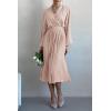 imagePRETTYGARDEN Womens Spring Midi Dress Long Puff Sleeve Wrap V Neck Flowy Ruffle Pleated Casual Fall DressesApricot