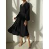 imagePRETTYGARDEN Womens Spring Midi Dress Long Puff Sleeve Wrap V Neck Flowy Ruffle Pleated Casual Fall DressesBlack
