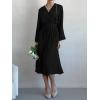 imagePRETTYGARDEN Womens Spring Midi Dress Long Puff Sleeve Wrap V Neck Flowy Ruffle Pleated Casual Fall DressesBlack