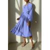 imagePRETTYGARDEN Womens Spring Midi Dress Long Puff Sleeve Wrap V Neck Flowy Ruffle Pleated Casual Fall DressesBlue