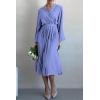 imagePRETTYGARDEN Womens Spring Midi Dress Long Puff Sleeve Wrap V Neck Flowy Ruffle Pleated Casual Fall DressesBlue