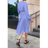 imagePRETTYGARDEN Womens Spring Midi Dress Long Puff Sleeve Wrap V Neck Flowy Ruffle Pleated Casual Fall DressesBlue