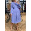 imagePRETTYGARDEN Womens Spring Midi Dress Long Puff Sleeve Wrap V Neck Flowy Ruffle Pleated Casual Fall DressesBlue