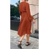 imagePRETTYGARDEN Womens Spring Midi Dress Long Puff Sleeve Wrap V Neck Flowy Ruffle Pleated Casual Fall DressesBrick Red