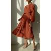 imagePRETTYGARDEN Womens Spring Midi Dress Long Puff Sleeve Wrap V Neck Flowy Ruffle Pleated Casual Fall DressesBrick Red