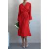 imagePRETTYGARDEN Womens Spring Midi Dress Long Puff Sleeve Wrap V Neck Flowy Ruffle Pleated Casual Fall DressesBright Red