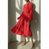 imagePRETTYGARDEN Womens Spring Midi Dress Long Puff Sleeve Wrap V Neck Flowy Ruffle Pleated Casual Fall DressesBright Red