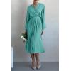 imagePRETTYGARDEN Womens Spring Midi Dress Long Puff Sleeve Wrap V Neck Flowy Ruffle Pleated Casual Fall DressesCyan