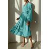 imagePRETTYGARDEN Womens Spring Midi Dress Long Puff Sleeve Wrap V Neck Flowy Ruffle Pleated Casual Fall DressesCyan