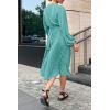 imagePRETTYGARDEN Womens Spring Midi Dress Long Puff Sleeve Wrap V Neck Flowy Ruffle Pleated Casual Fall DressesCyan