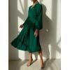 imagePRETTYGARDEN Womens Spring Midi Dress Long Puff Sleeve Wrap V Neck Flowy Ruffle Pleated Casual Fall DressesDark Green