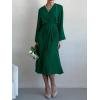 imagePRETTYGARDEN Womens Spring Midi Dress Long Puff Sleeve Wrap V Neck Flowy Ruffle Pleated Casual Fall DressesDark Green