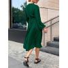 imagePRETTYGARDEN Womens Spring Midi Dress Long Puff Sleeve Wrap V Neck Flowy Ruffle Pleated Casual Fall DressesDark Green