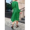 imagePRETTYGARDEN Womens Spring Midi Dress Long Puff Sleeve Wrap V Neck Flowy Ruffle Pleated Casual Fall DressesGreen