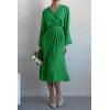 imagePRETTYGARDEN Womens Spring Midi Dress Long Puff Sleeve Wrap V Neck Flowy Ruffle Pleated Casual Fall DressesGreen
