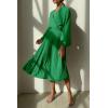 imagePRETTYGARDEN Womens Spring Midi Dress Long Puff Sleeve Wrap V Neck Flowy Ruffle Pleated Casual Fall DressesGreen