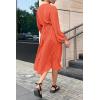 imagePRETTYGARDEN Womens Spring Midi Dress Long Puff Sleeve Wrap V Neck Flowy Ruffle Pleated Casual Fall DressesOrange