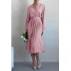 imagePRETTYGARDEN Womens Spring Midi Dress Long Puff Sleeve Wrap V Neck Flowy Ruffle Pleated Casual Fall DressesPink