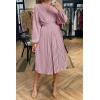 imagePRETTYGARDEN Womens Spring Midi Dress Long Puff Sleeve Wrap V Neck Flowy Ruffle Pleated Casual Fall DressesPink