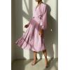imagePRETTYGARDEN Womens Spring Midi Dress Long Puff Sleeve Wrap V Neck Flowy Ruffle Pleated Casual Fall DressesPink