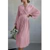 imagePRETTYGARDEN Womens Spring Midi Dress Long Puff Sleeve Wrap V Neck Flowy Ruffle Pleated Casual Fall DressesPink