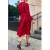 imagePRETTYGARDEN Womens Spring Midi Dress Long Puff Sleeve Wrap V Neck Flowy Ruffle Pleated Casual Fall DressesRed