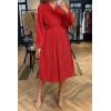 imagePRETTYGARDEN Womens Spring Midi Dress Long Puff Sleeve Wrap V Neck Flowy Ruffle Pleated Casual Fall DressesRed
