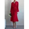 imagePRETTYGARDEN Womens Spring Midi Dress Long Puff Sleeve Wrap V Neck Flowy Ruffle Pleated Casual Fall DressesRed