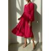 imagePRETTYGARDEN Womens Spring Midi Dress Long Puff Sleeve Wrap V Neck Flowy Ruffle Pleated Casual Fall DressesRed