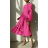 imagePRETTYGARDEN Womens Spring Midi Dress Long Puff Sleeve Wrap V Neck Flowy Ruffle Pleated Casual Fall DressesRose Red