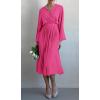 imagePRETTYGARDEN Womens Spring Midi Dress Long Puff Sleeve Wrap V Neck Flowy Ruffle Pleated Casual Fall DressesRose Red