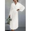 imagePRETTYGARDEN Womens Spring Midi Dress Long Puff Sleeve Wrap V Neck Flowy Ruffle Pleated Casual Fall DressesWhite