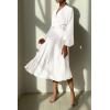 imagePRETTYGARDEN Womens Spring Midi Dress Long Puff Sleeve Wrap V Neck Flowy Ruffle Pleated Casual Fall DressesWhite
