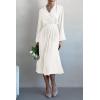 imagePRETTYGARDEN Womens Spring Midi Dress Long Puff Sleeve Wrap V Neck Flowy Ruffle Pleated Casual Fall DressesWhite