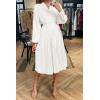 imagePRETTYGARDEN Womens Spring Midi Dress Long Puff Sleeve Wrap V Neck Flowy Ruffle Pleated Casual Fall DressesWhite