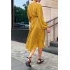 imagePRETTYGARDEN Womens Spring Midi Dress Long Puff Sleeve Wrap V Neck Flowy Ruffle Pleated Casual Fall DressesYellow