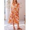 imagePRETTYGARDEN Womens Summer Beach Maxi Dress Short Sleeve Buttons Tiered Ruffle A Line Swing DressesFloral Apricot Orange